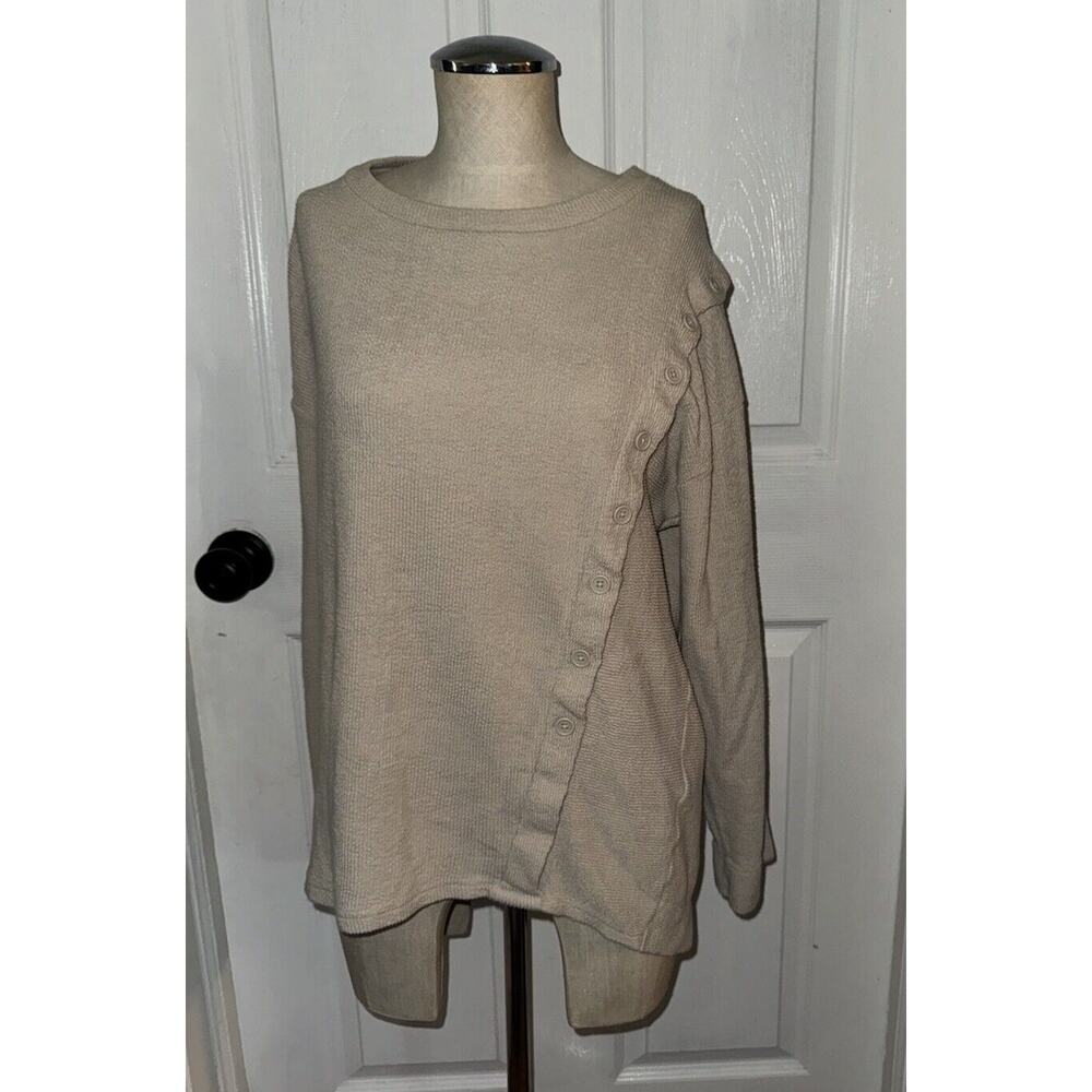 AZUL By Moussy Women’s Light Tan Button 3/4 Sleeve Blouse Size M Cotton‎